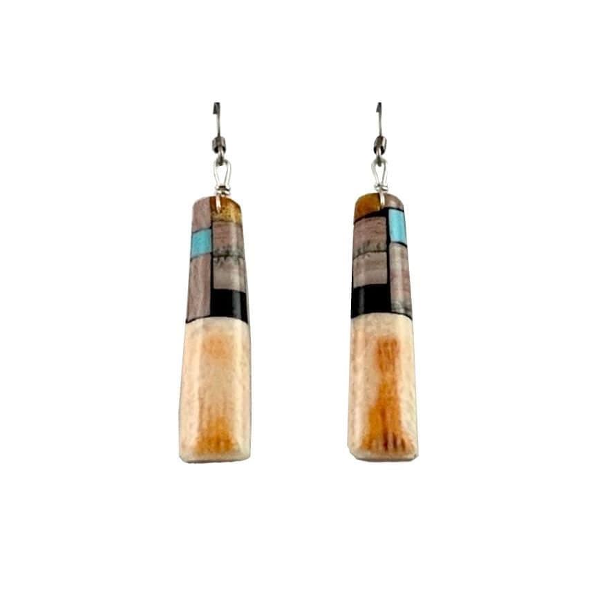Tewa/Santo Domingo long drop earrings-Lion’s Paw Scallop Shell with inlaid stones.
