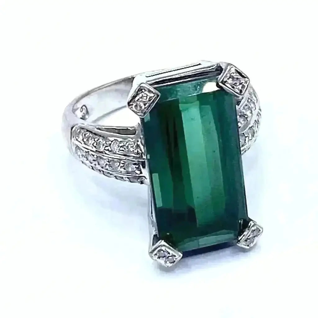 Art Deco Emerald Cut Green Tourmaline Ring