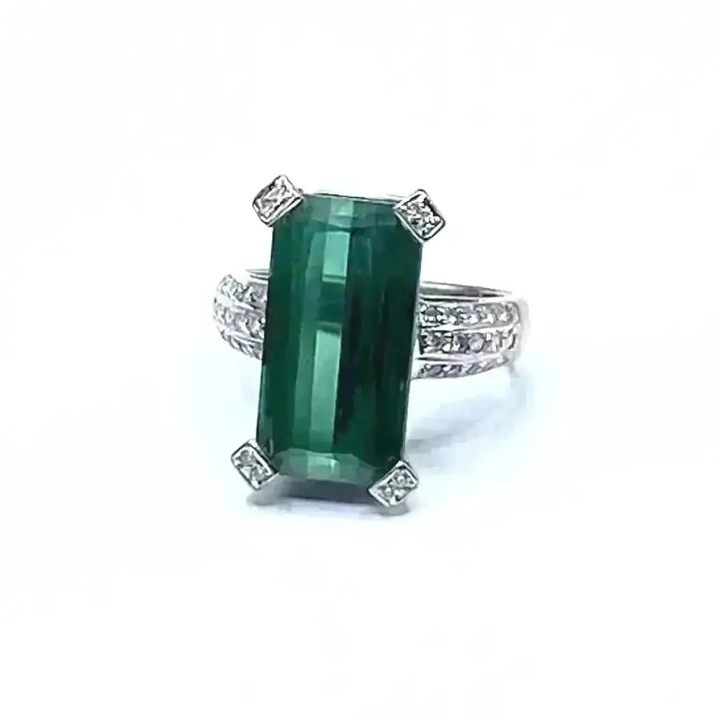 Art Deco Emerald Cut Green Tourmaline Ring