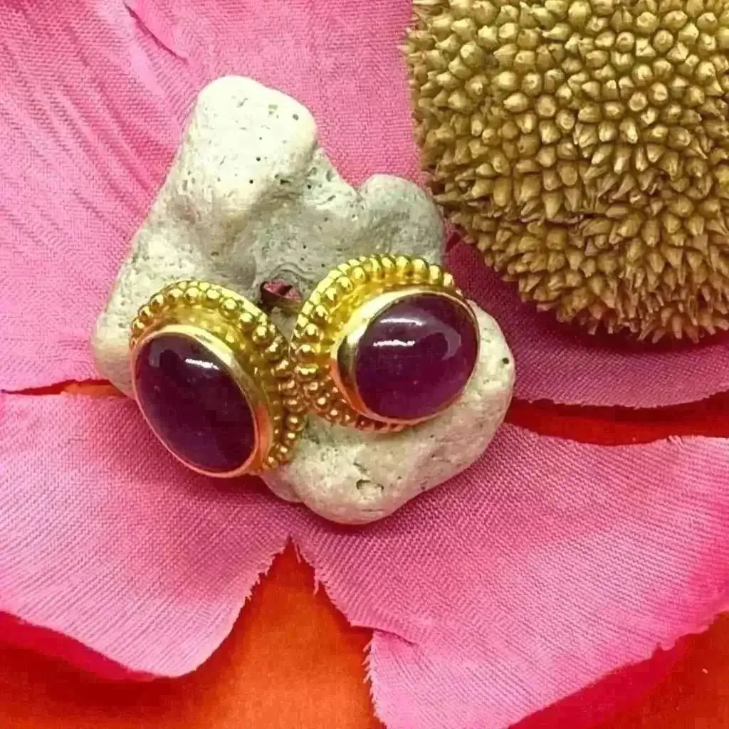 24 karat gold filigree ruby earrings