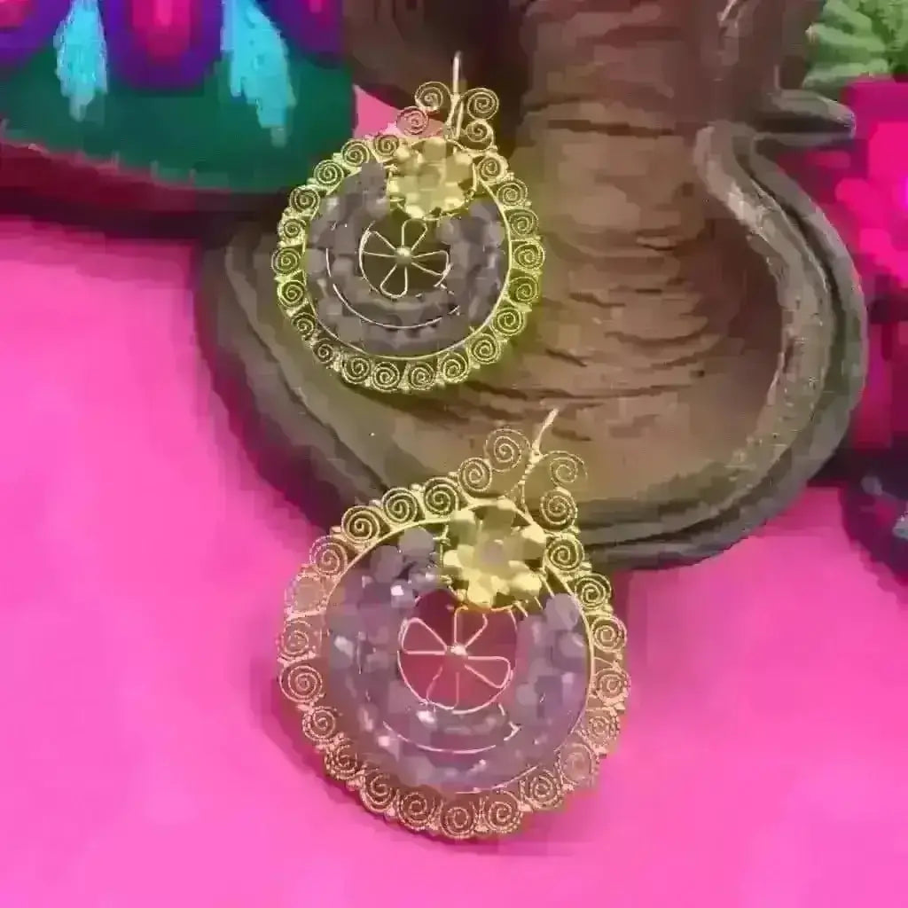 24 karat gold vermeil Mexican earrings with amethysts