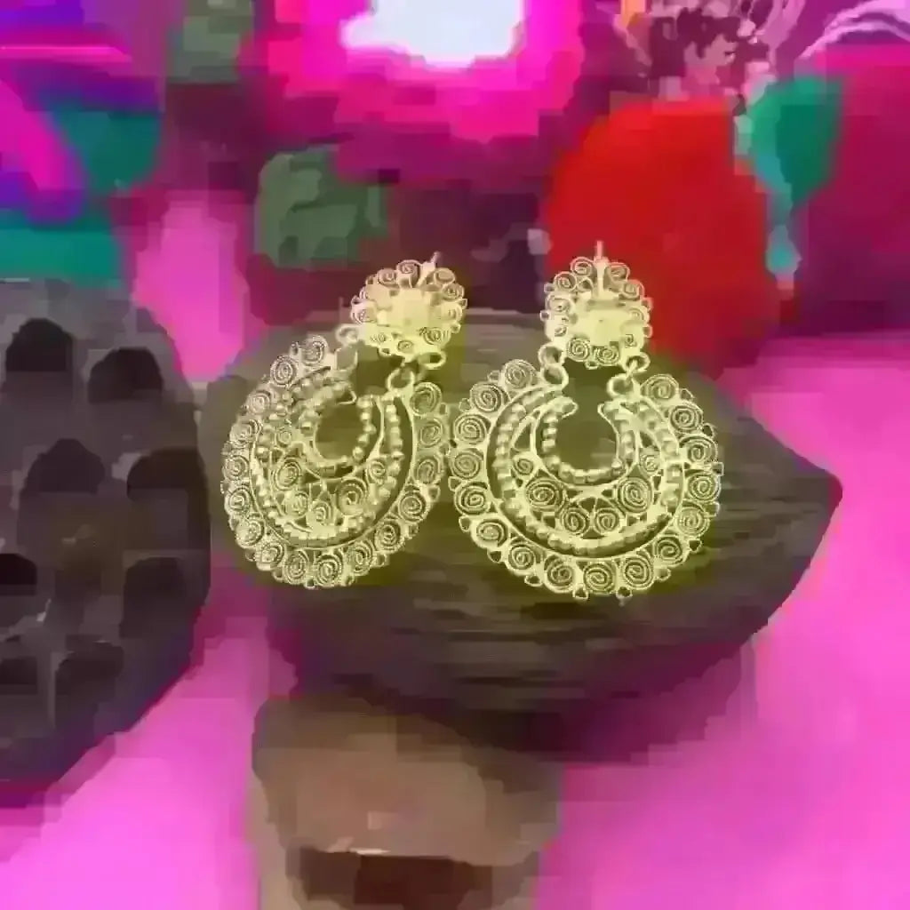 24 karat gold vermeil Mexican handmade filigree earrings