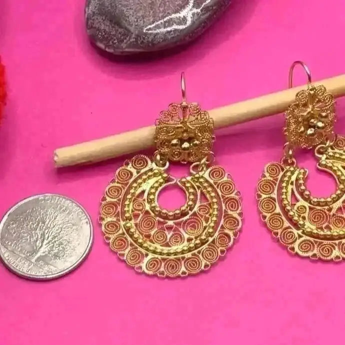 24 karat gold vermeil Mexican handmade filigree earrings