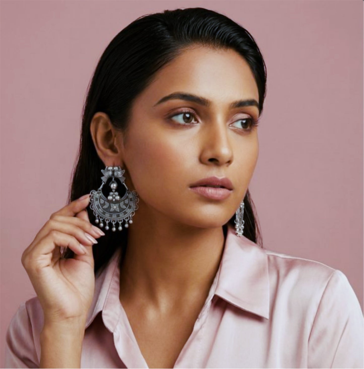 Mexican Mazahua silver dove earrings with silver balls, handmade, pure silver