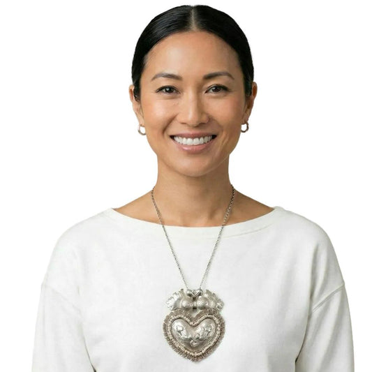 Oaxacan Silver filigree heart pendant with pearls-exquisite details