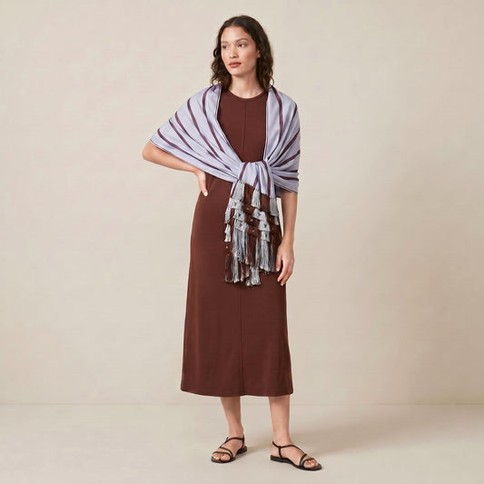 Purepecha rebozo with fringe and stripes