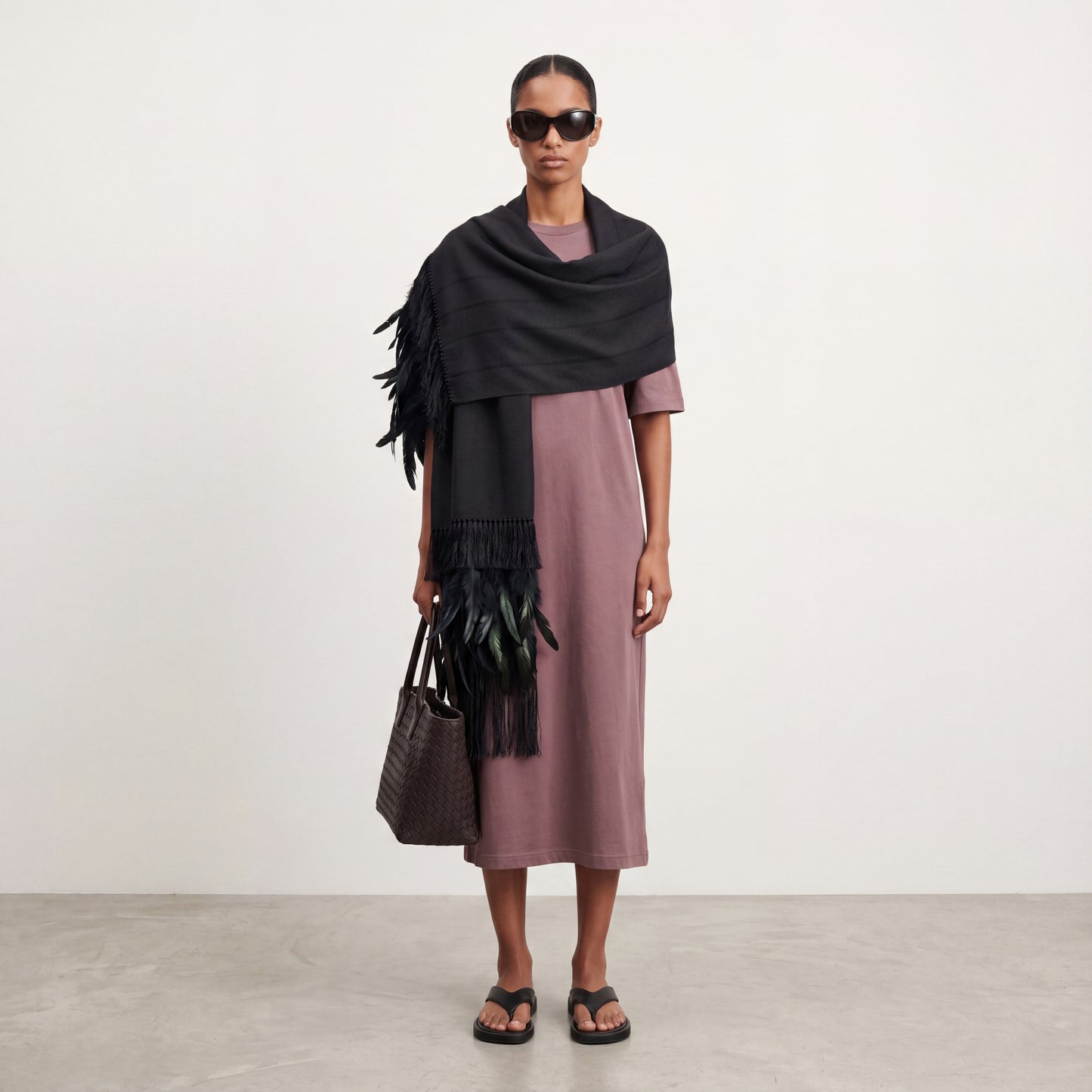 Purepecha rebozo with fringe and feathers