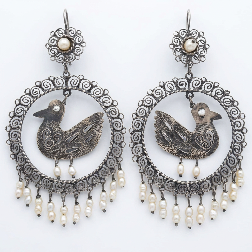 Bird earrings earrings with pearls