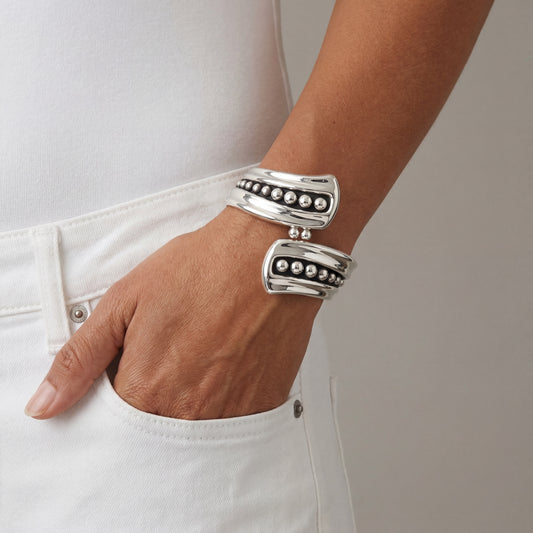 Silver Taxco bracelet, modern design with dots-clamper style