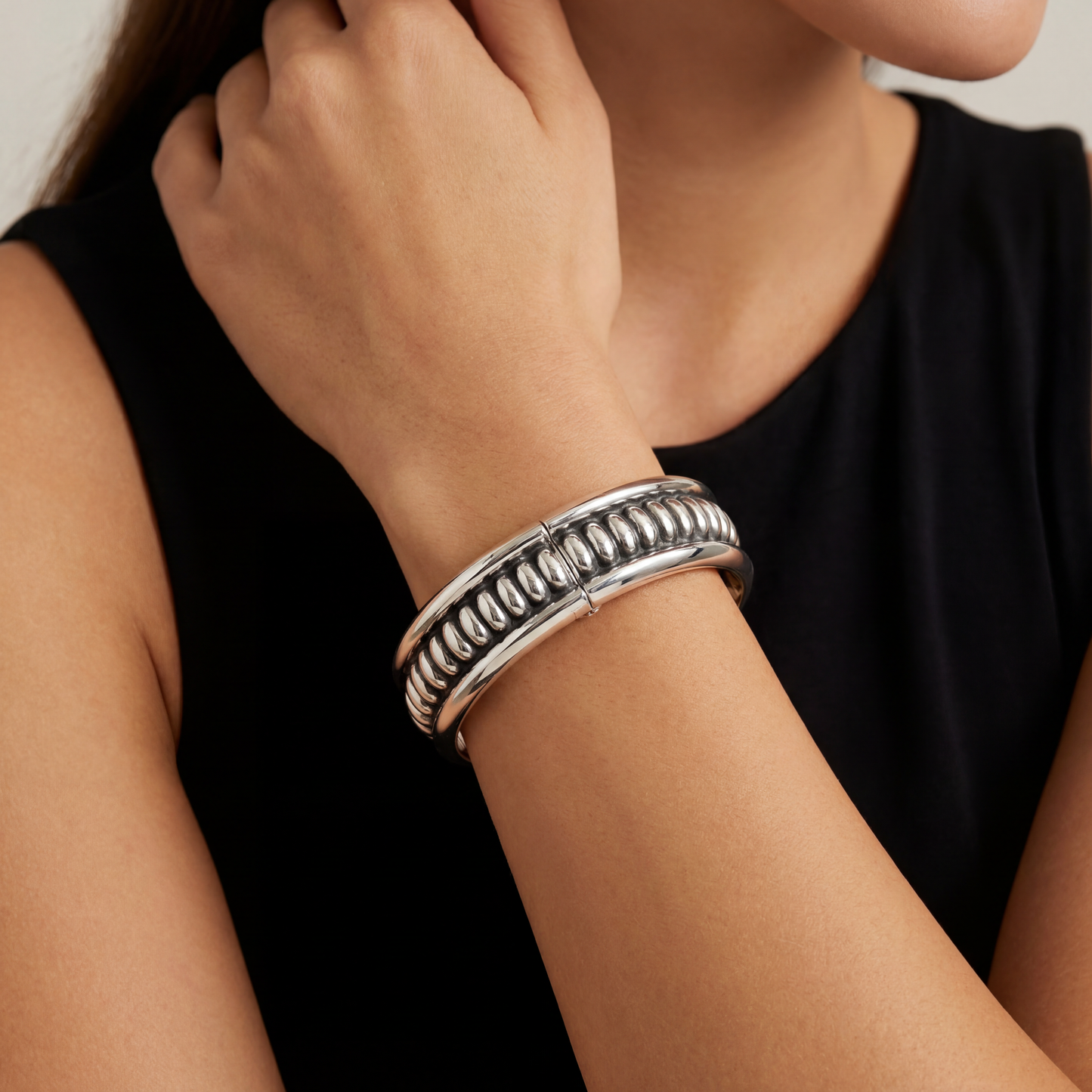 Silver dot Taxco  clamper bracelet, modern design like vintage Taxco bracelet