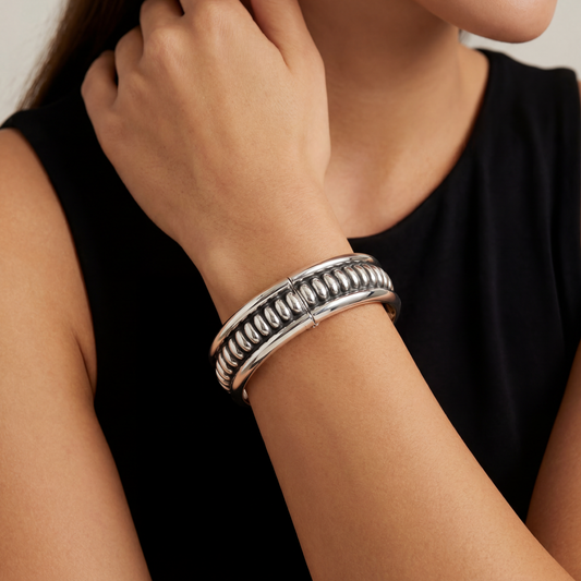 Silver dot Taxco  clamper bracelet, modern design like vintage Taxco bracelet