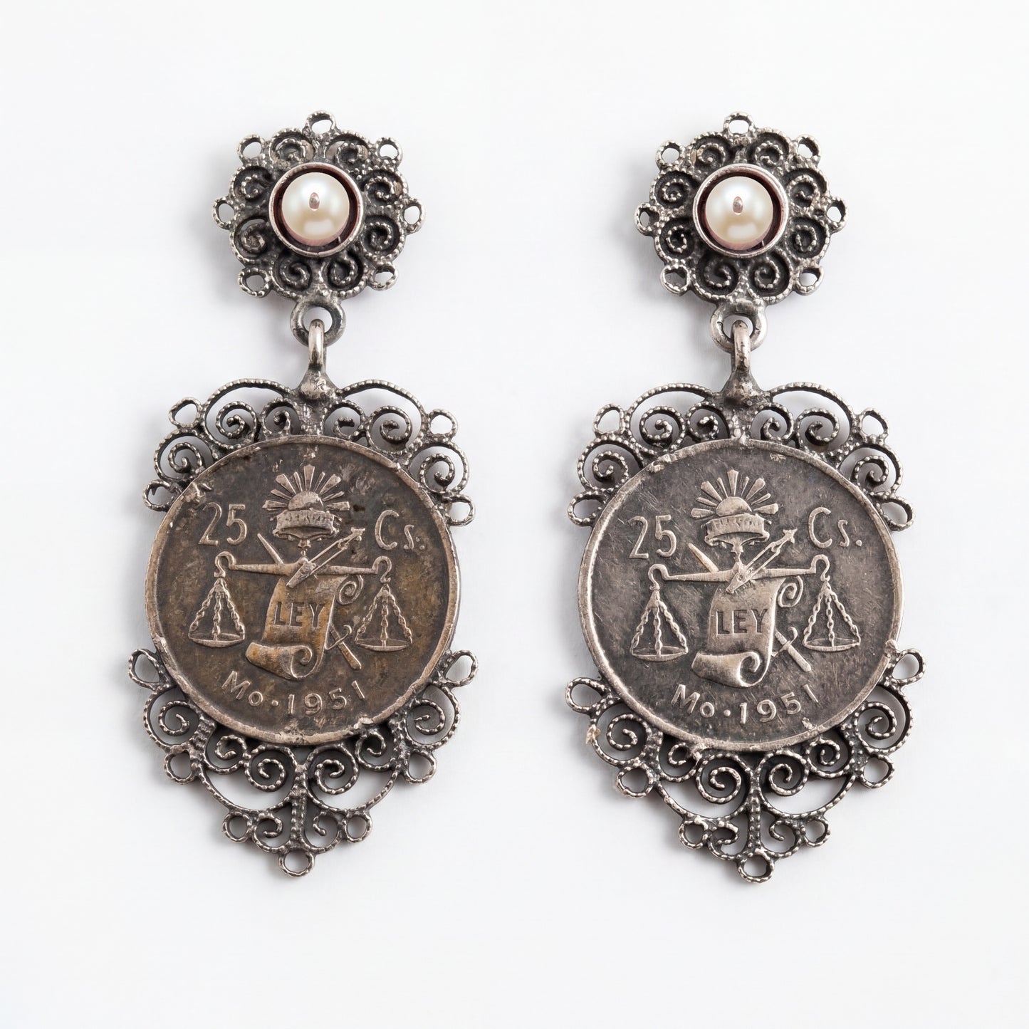 Vintage Oaxacan 1951 coin earrings