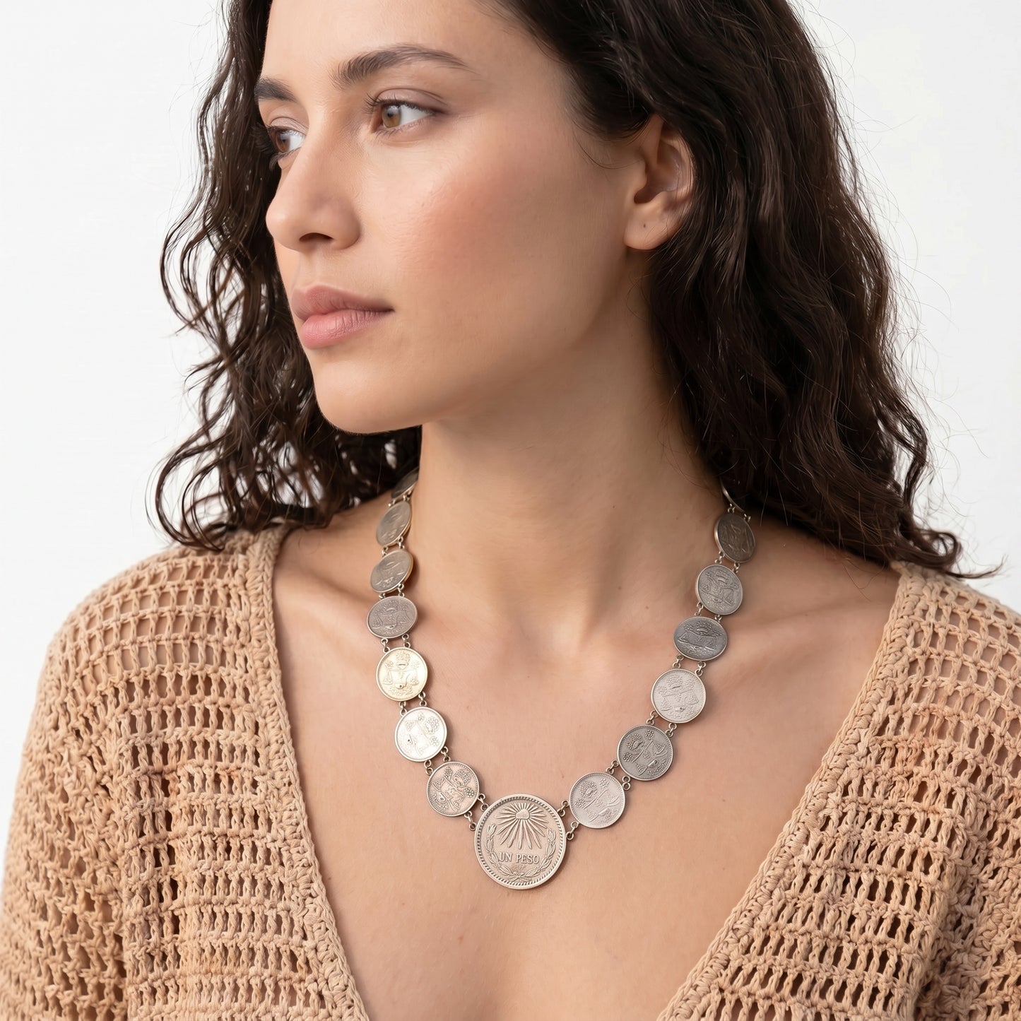 Oaxacan vintage Silver coin necklace with coins from 1944-1950