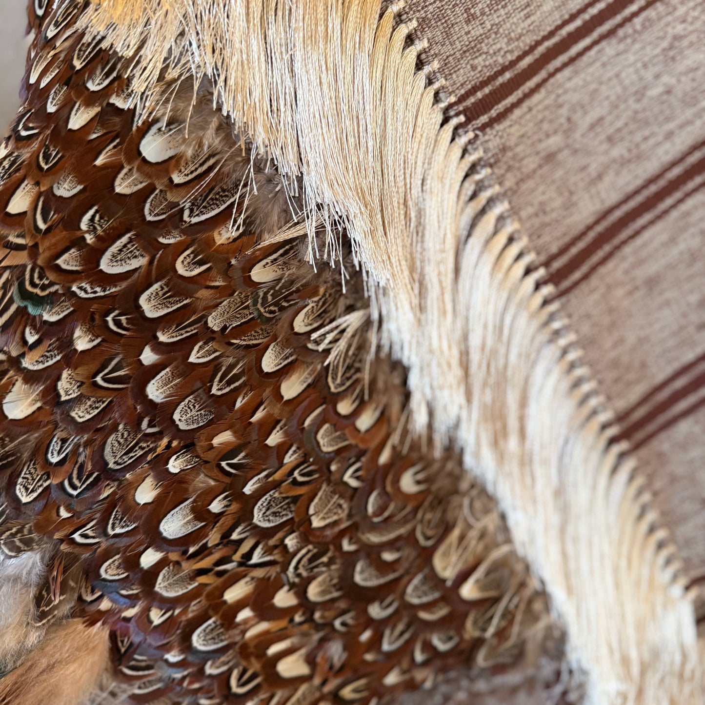 Purepecha rebozo with fringe and feathers