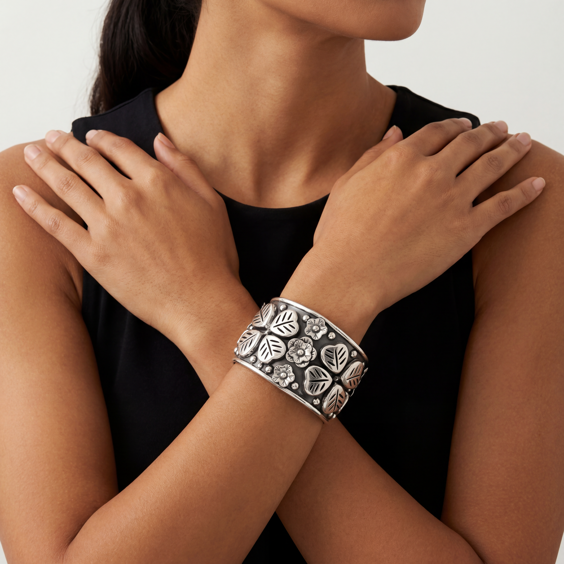 Silver Taxco Bracelet — Modern Double Four Leaf Clover Design (Copy).