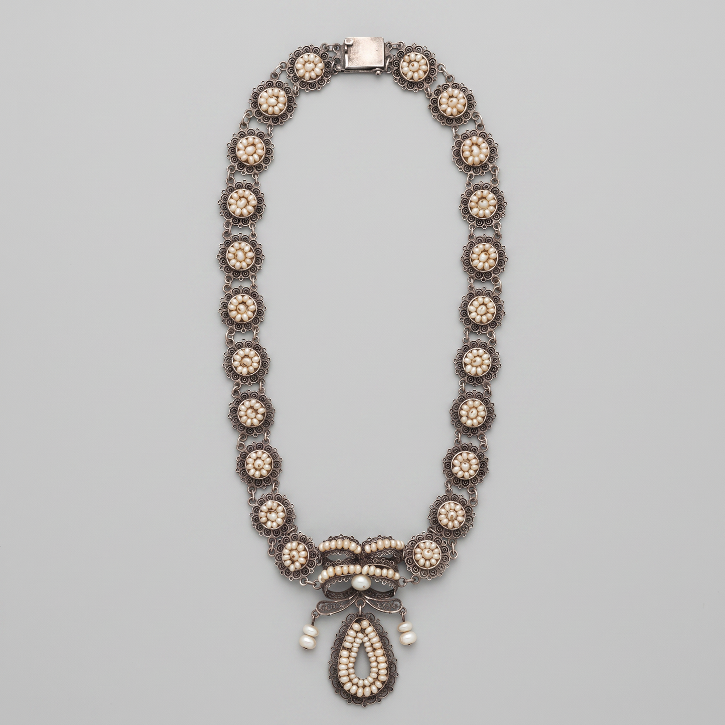 Oaxacan Silver Filigree Necklace with Pearls — Antique Mexican Jewelry circa 1980