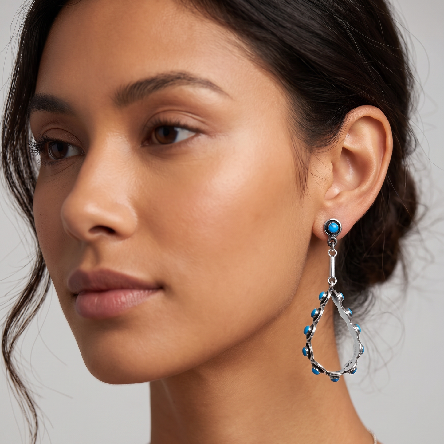 Taxco Silver Earrings - Pure Silver Drop Earrings with turquoise stones