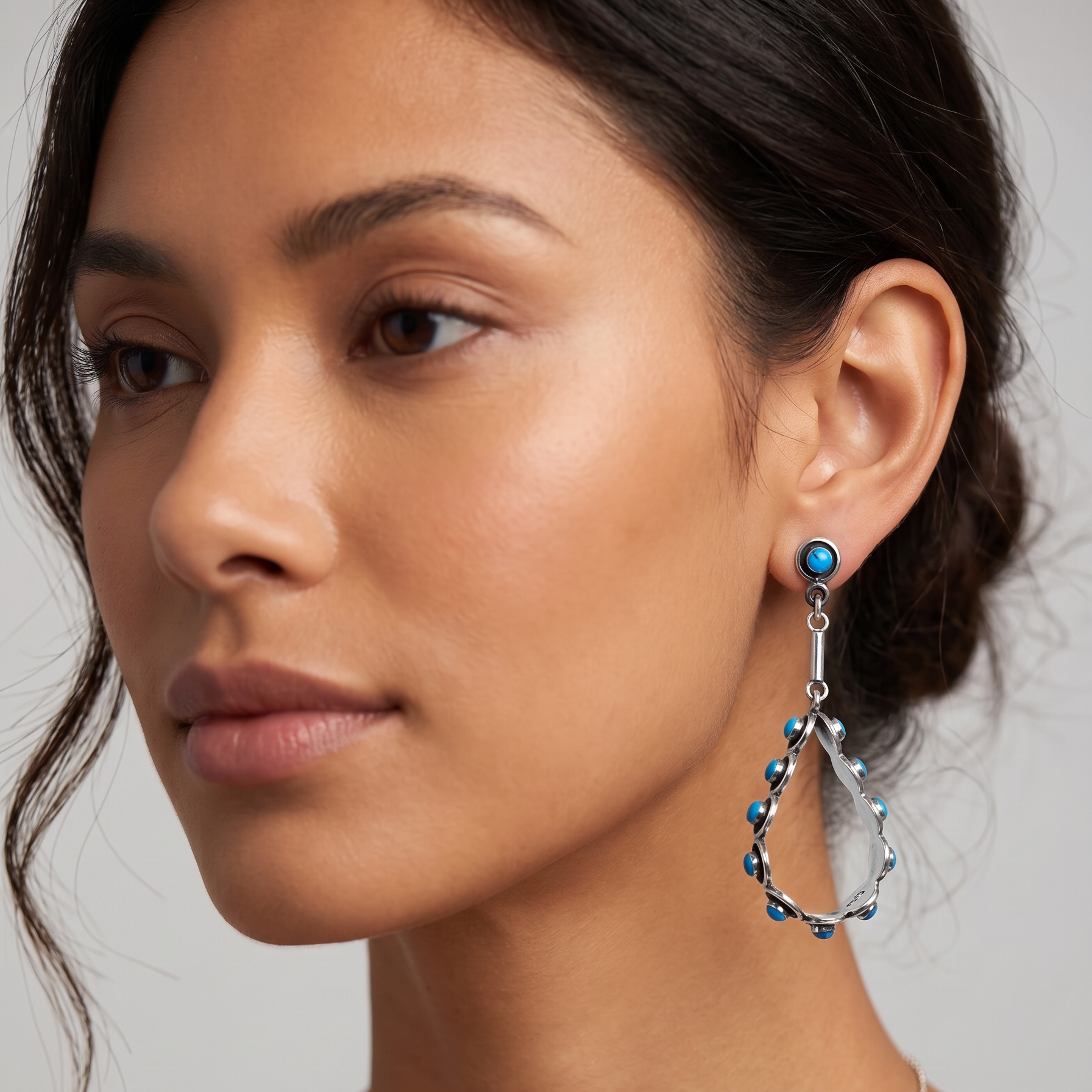 Taxco Silver Earrings - Pure Silver Drop Earrings with turquoise stones