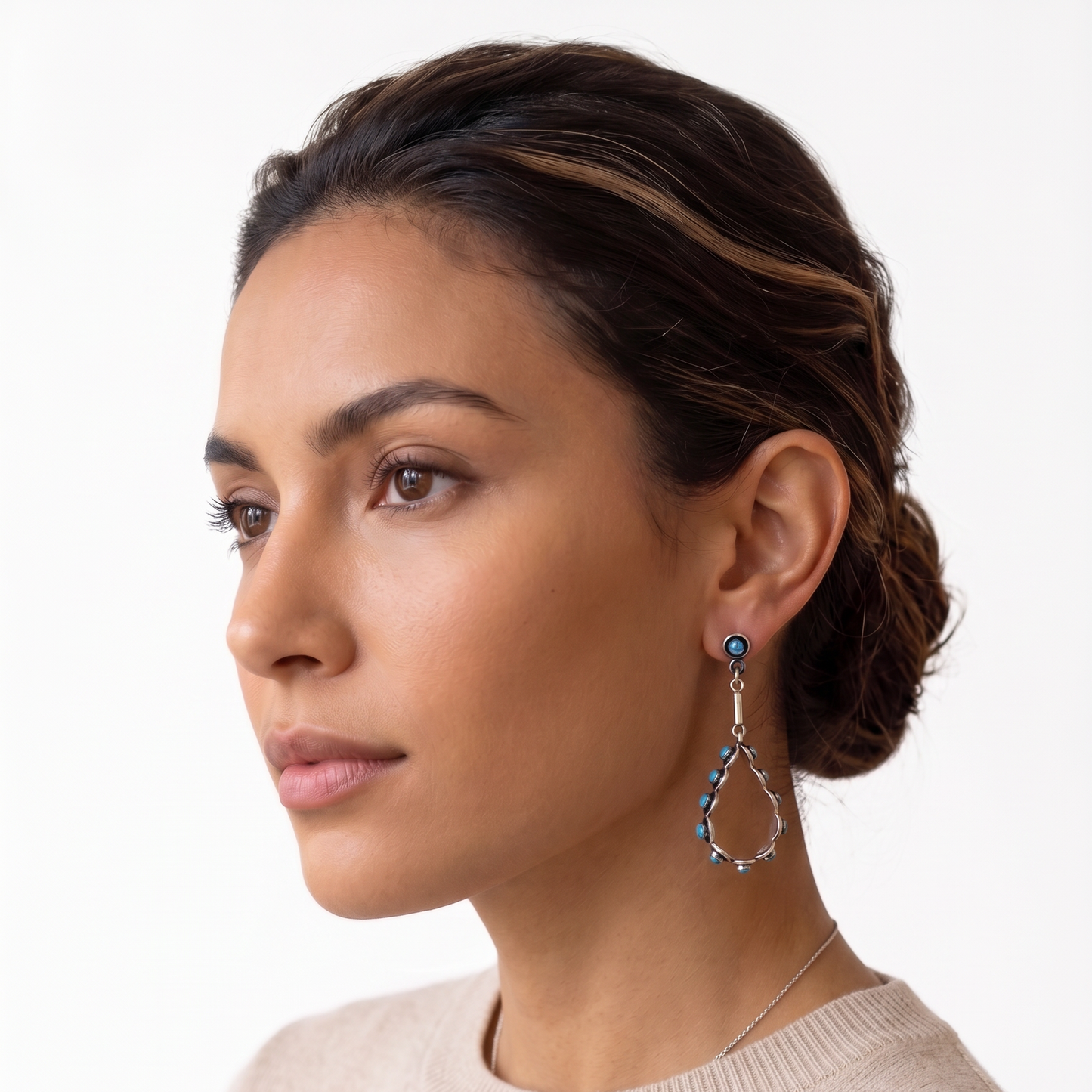 Taxco Silver Earrings - Pure Silver Drop Earrings with turquoise stones