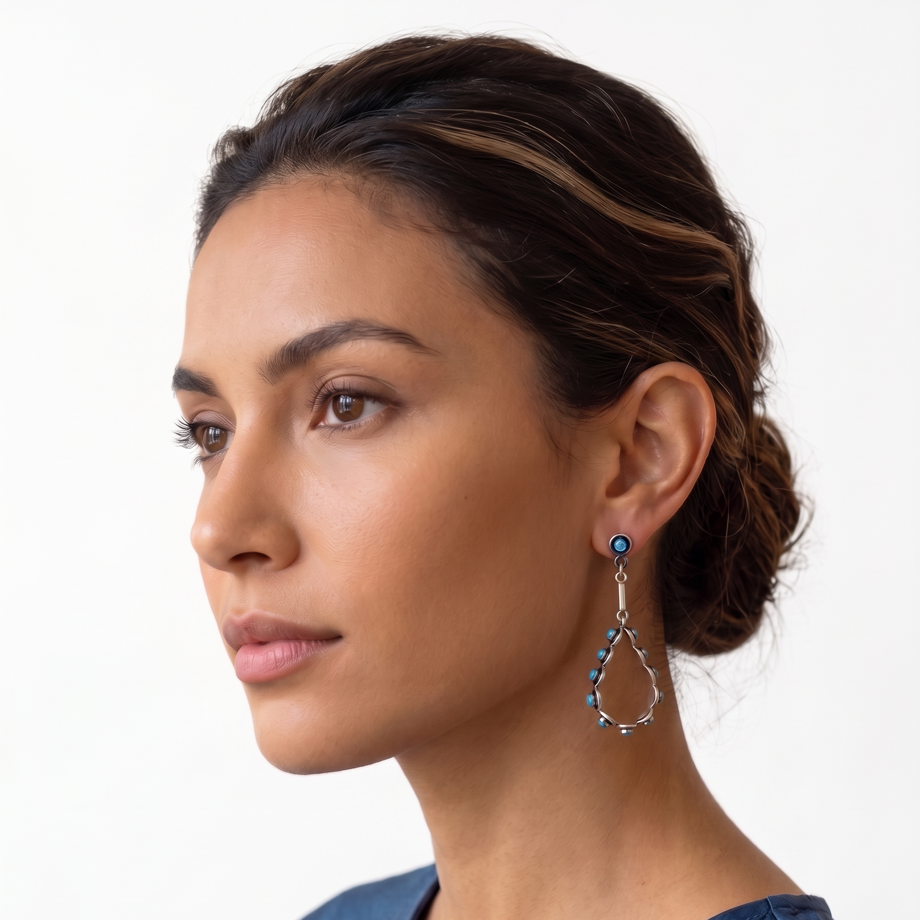Taxco Silver Earrings - Pure Silver Drop Earrings with turquoise stones