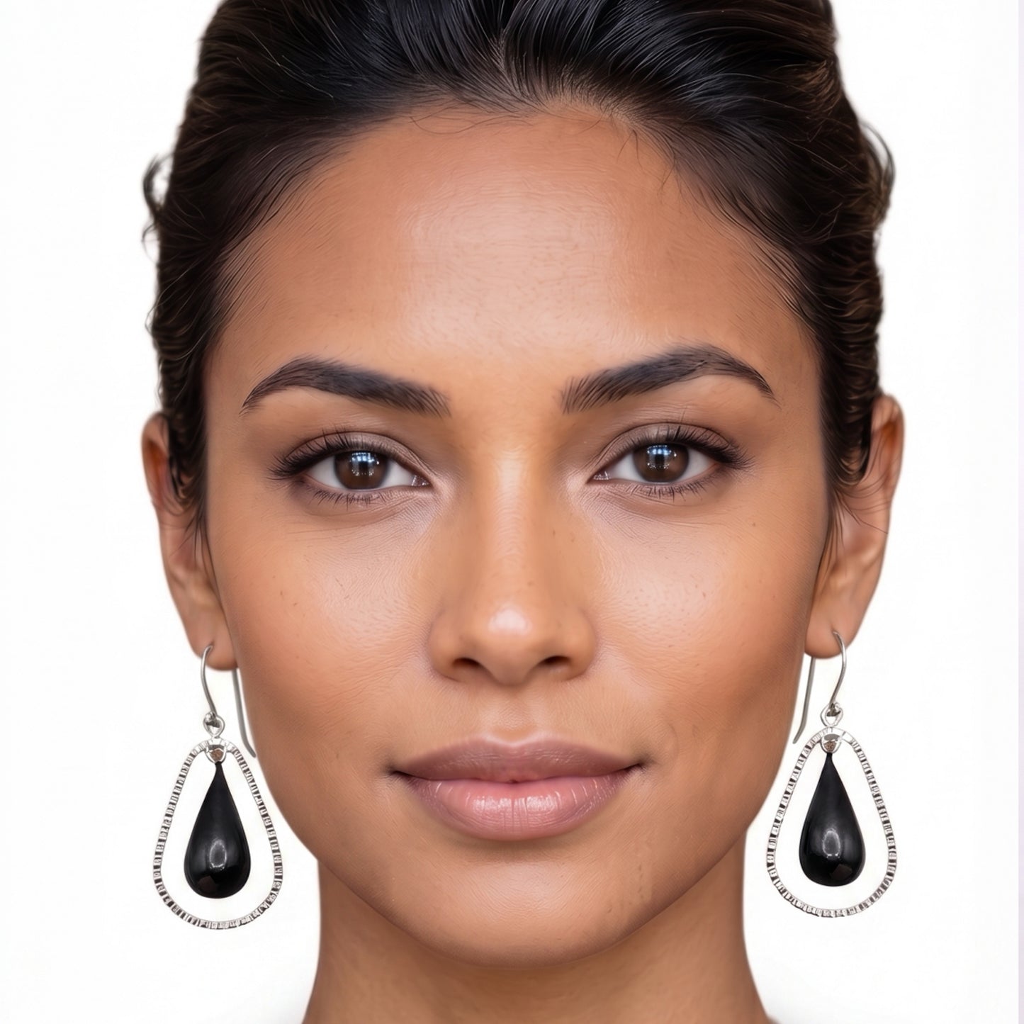 Taxco Silver Earrings - Pure Silver Drop Earrings with Gray Stone.