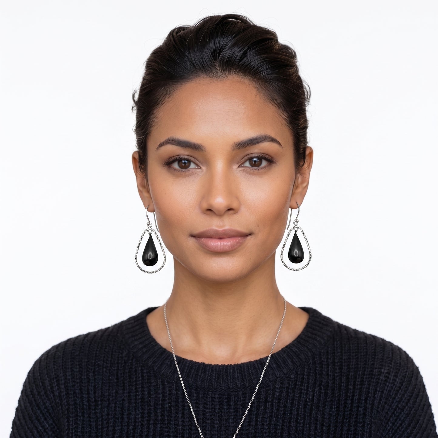 Taxco Silver Earrings - Pure Silver Drop Earrings with Gray Stone.