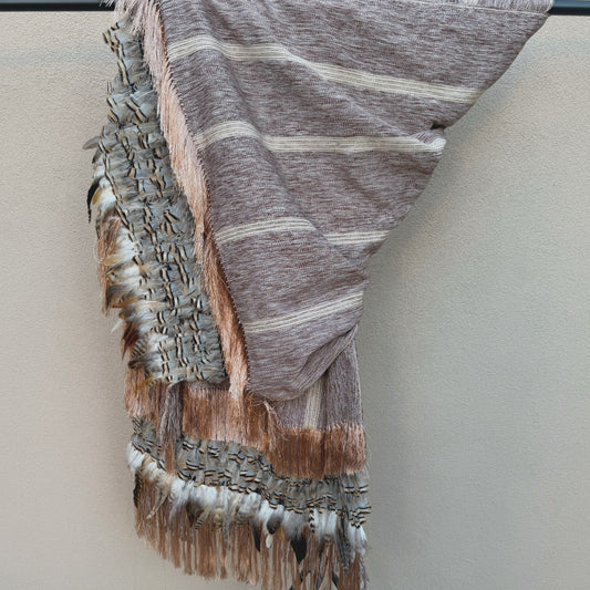 Purepecha rebozo with fringe and feathers