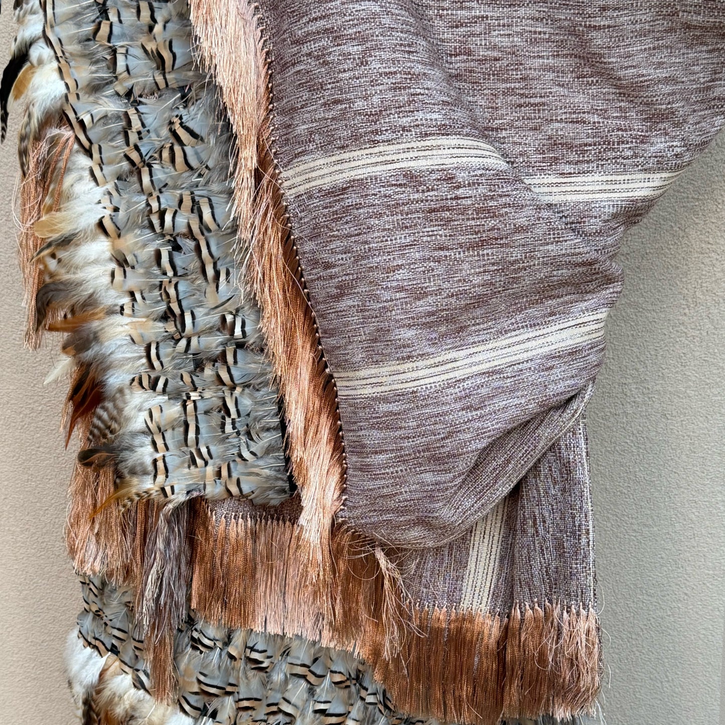 Purepecha rebozo with fringe and feathers