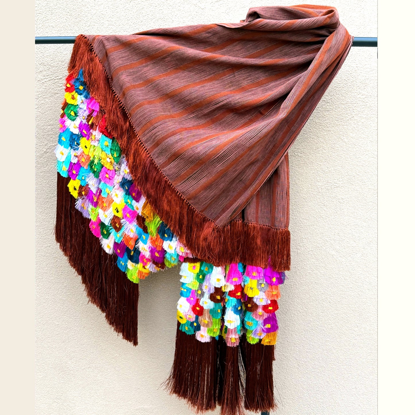Purepecha rebozo with pattern fringe or ‘flowers’