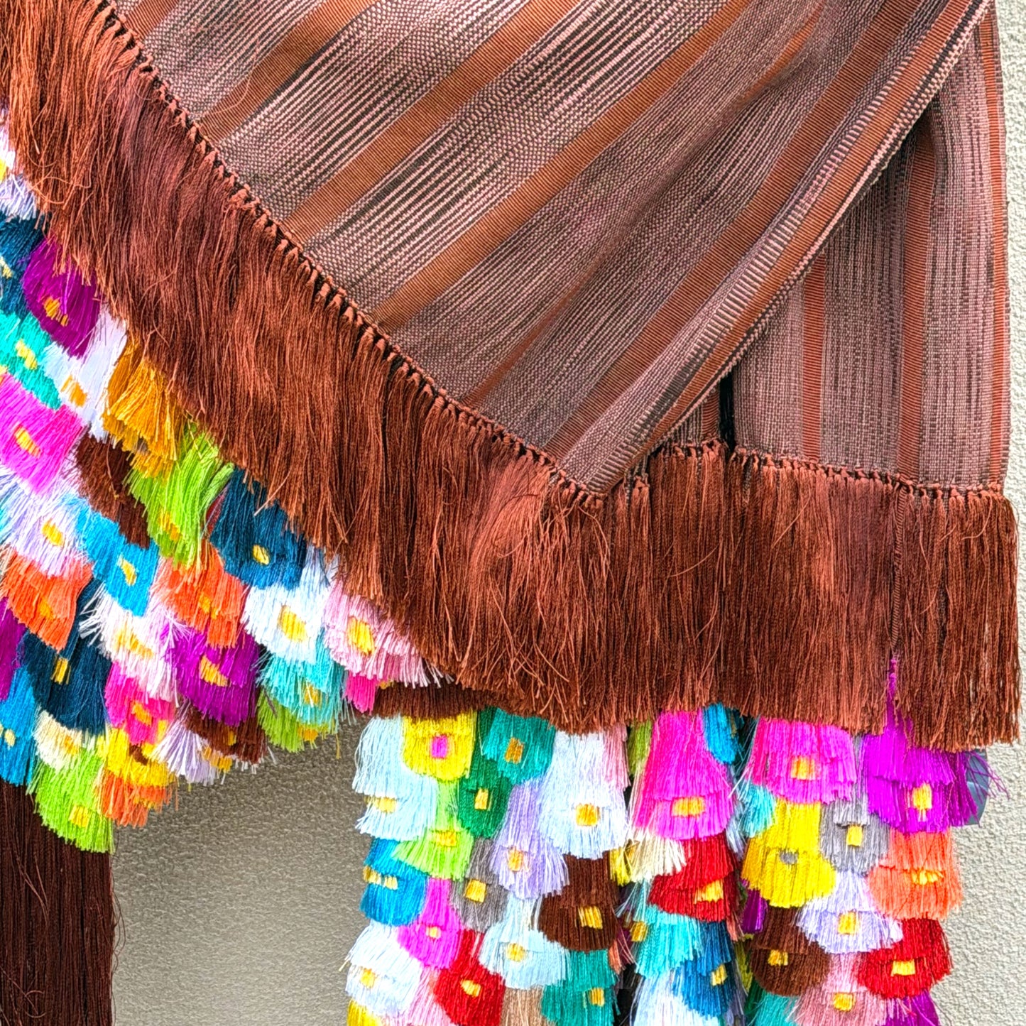 Purepecha rebozo with pattern fringe or ‘flowers’