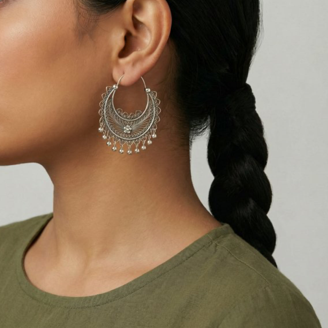 Mexican Mazahua silver hoop earrings-absolutely stunning
