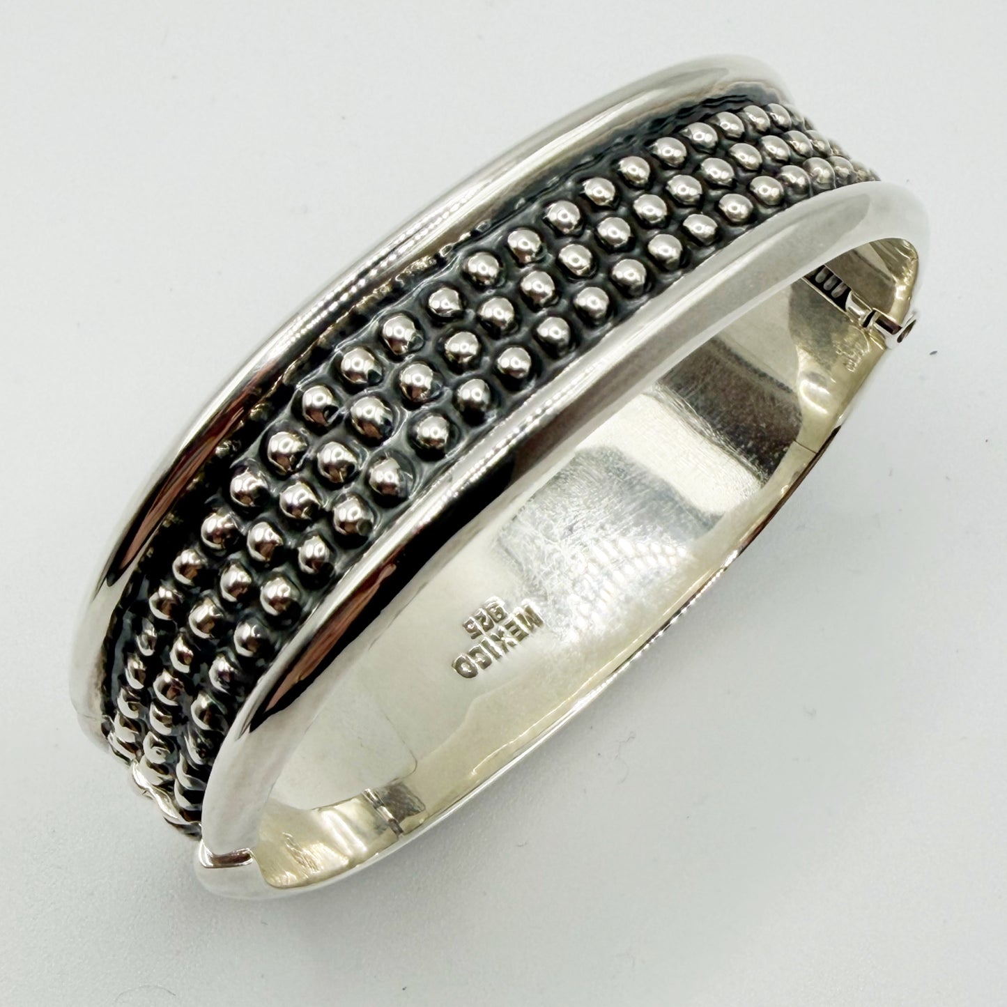 Silver dot Taxco  clamper bracelet, modern design like vintage Taxco bracelet