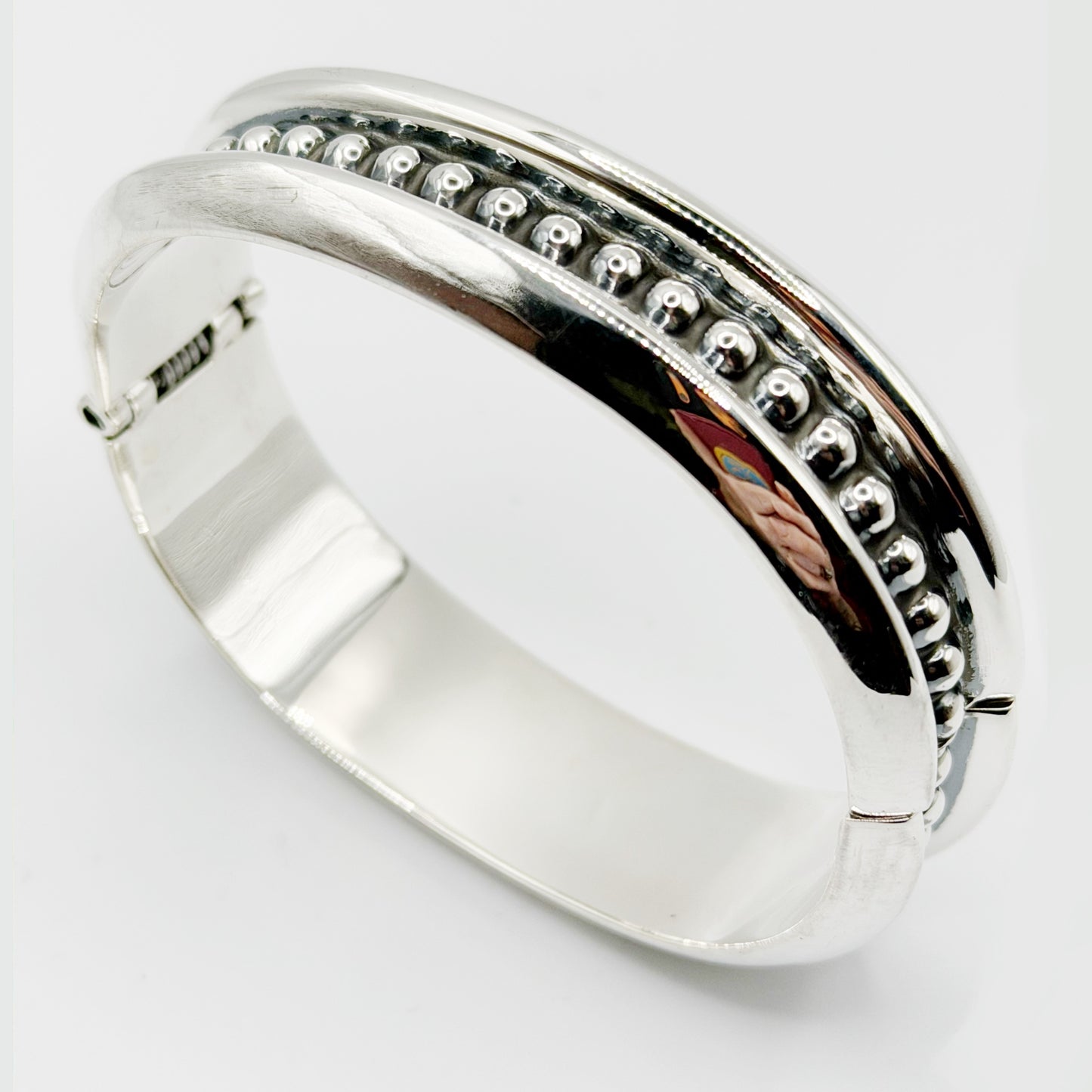 Silver dot Taxco  clamper bracelet, modern design like vintage Taxco bracelet