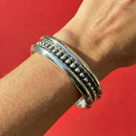 Silver dot Taxco  clamper bracelet, modern design like vintage Taxco bracelet