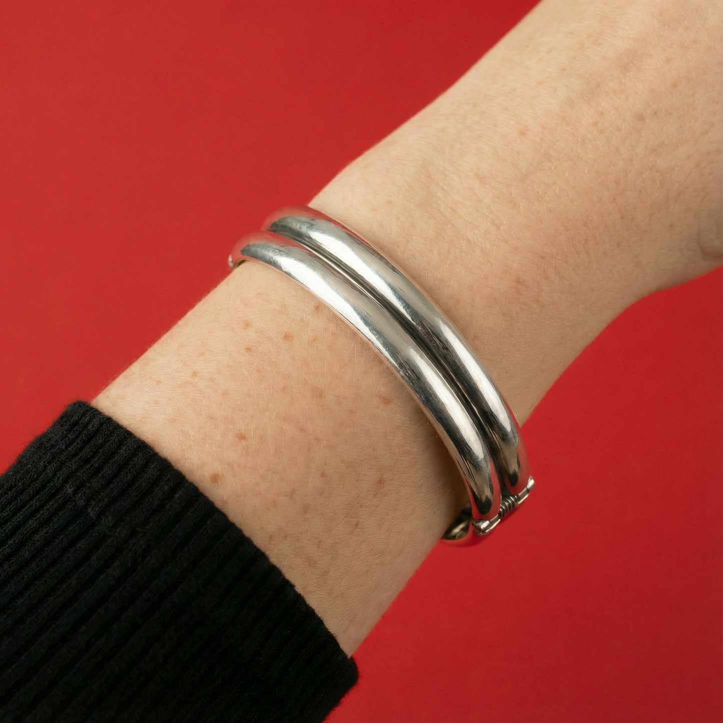 Silver stripe Taxco  clamper bracelet, modern design like vintage Taxco bracelet