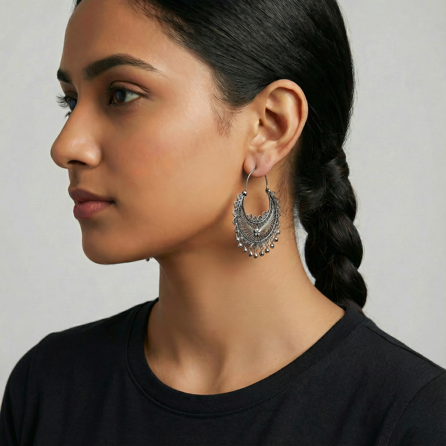 Mexican Mazahua silver hoop earrings-absolutely stunning