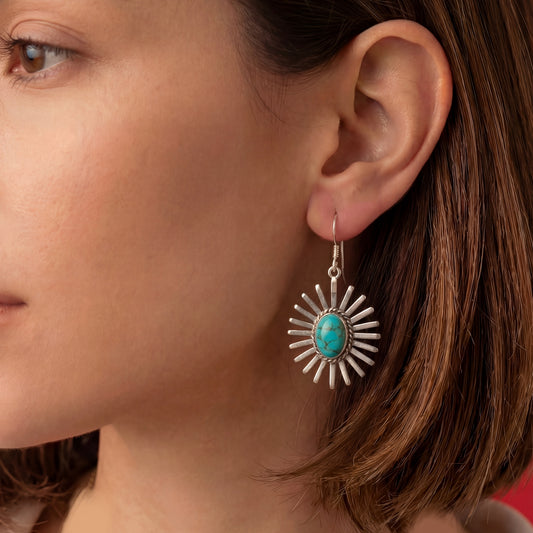 Starburst handcrafted Silver Taxco earrings with turquoise