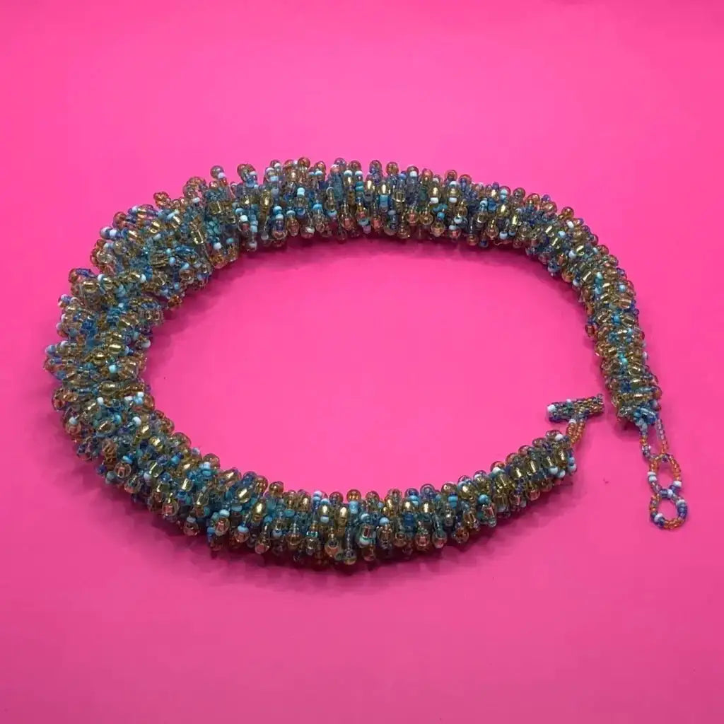 Beaded necklace from Chiapas /Gold blue