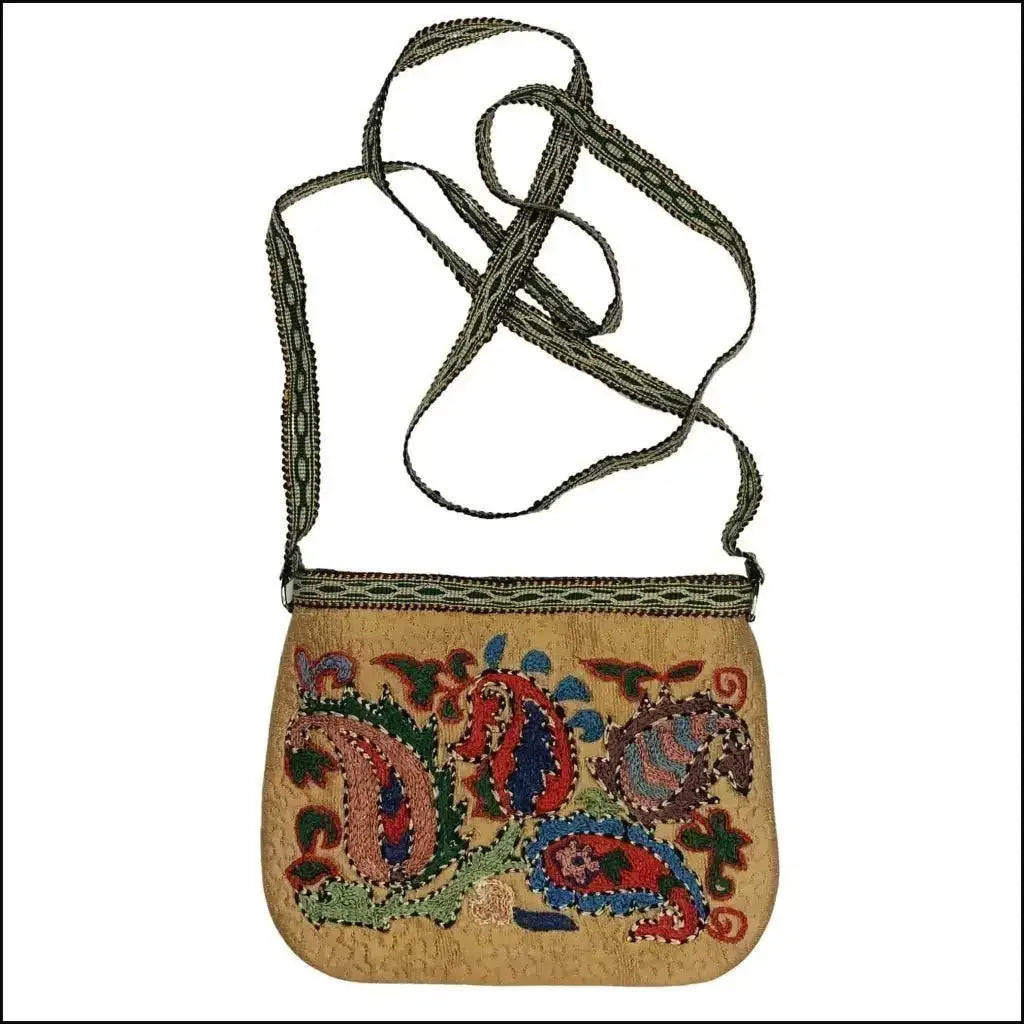 Beige Embroidered silk Suzani handbag from Uzbekistan