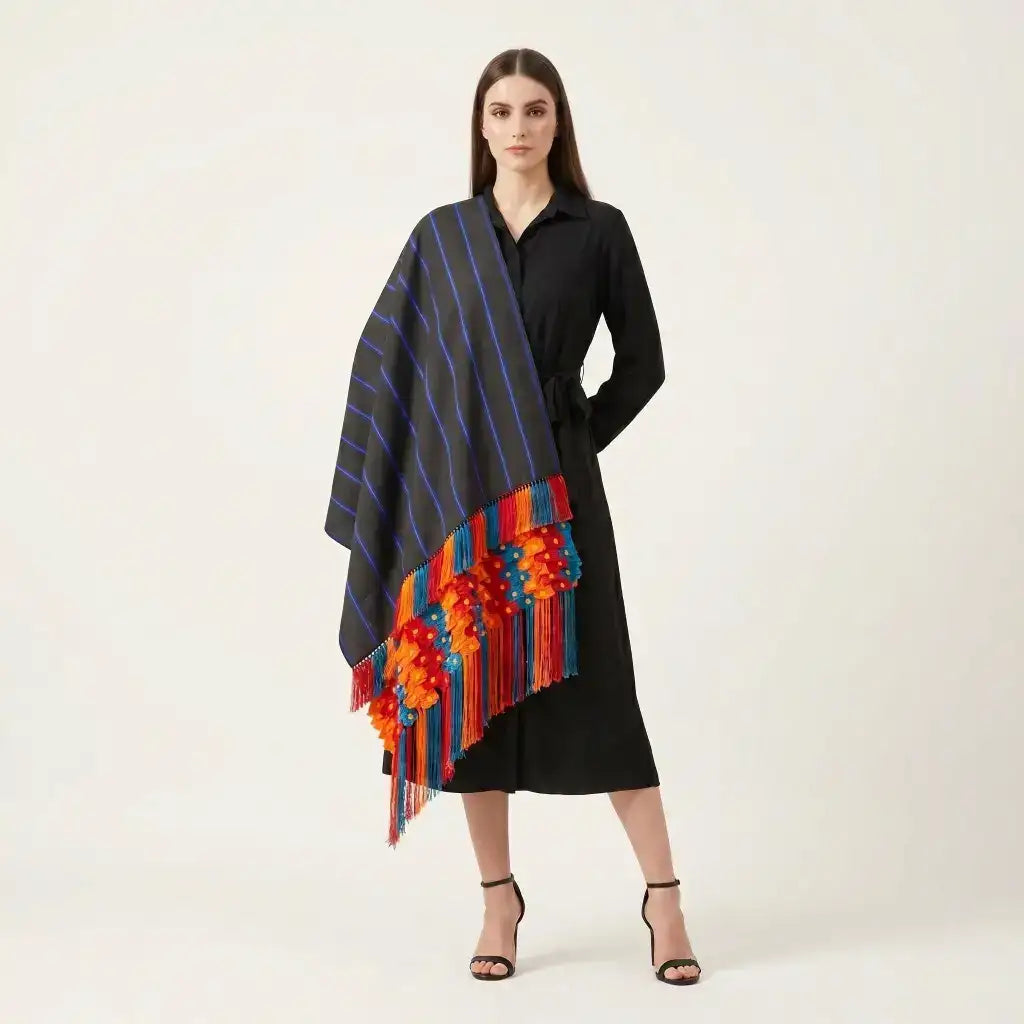 Purepecha rebozo with fringe and stripes - Shawl