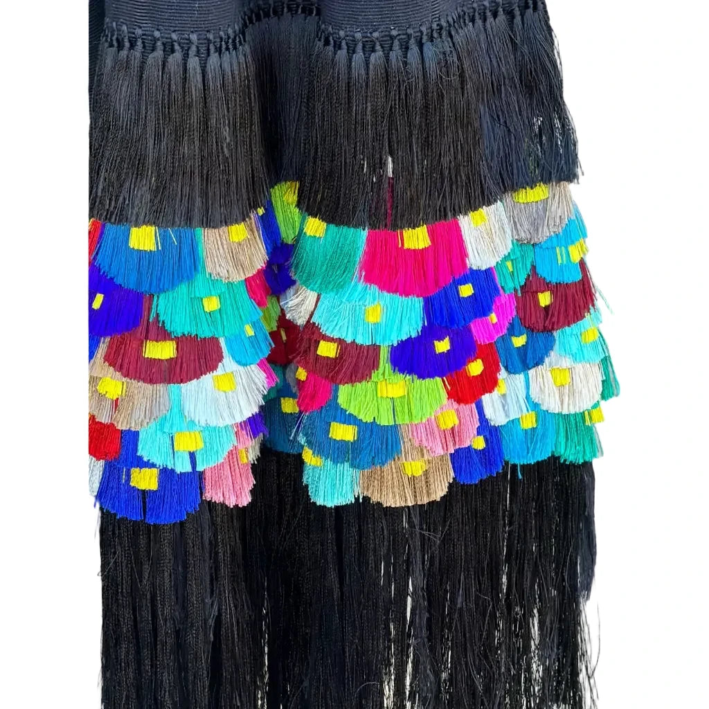 Purepecha Rebozo Shawl, Black Multi-Color Handwoven Cotton