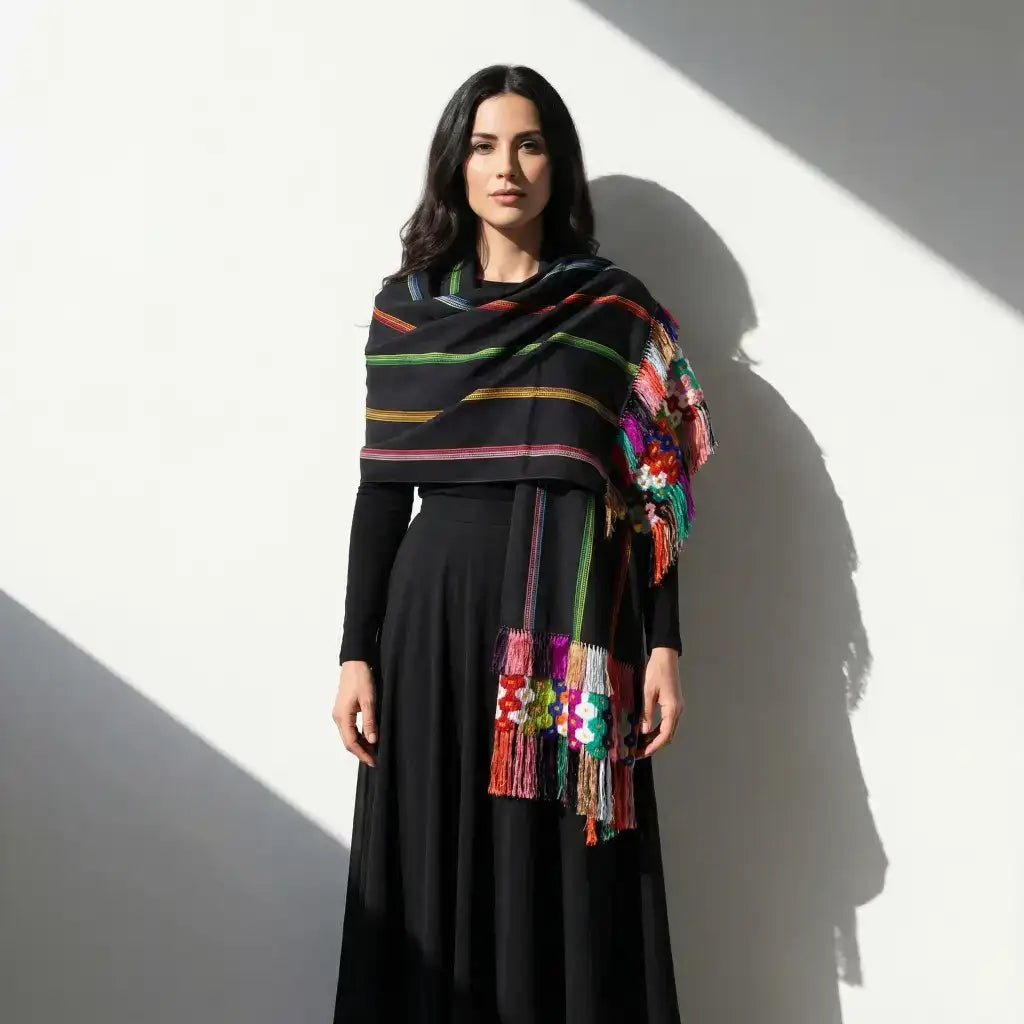 Purepecha rebozo with fringe - Shawl
