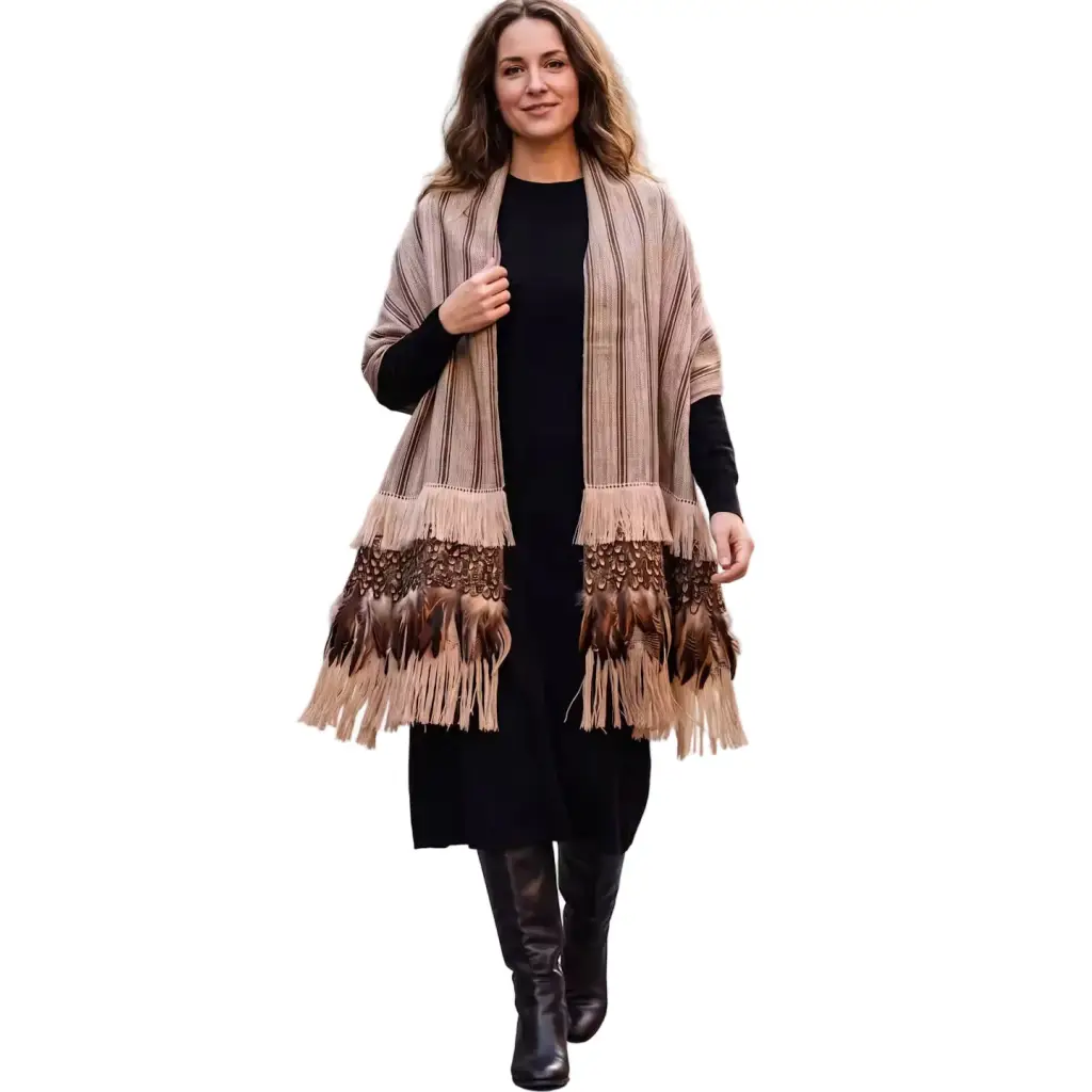 Brown Purepecha rebozo from Michoacán with fringe