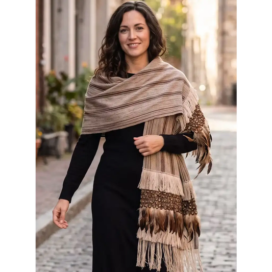 Brown Purepecha rebozo from Michoacán with fringe