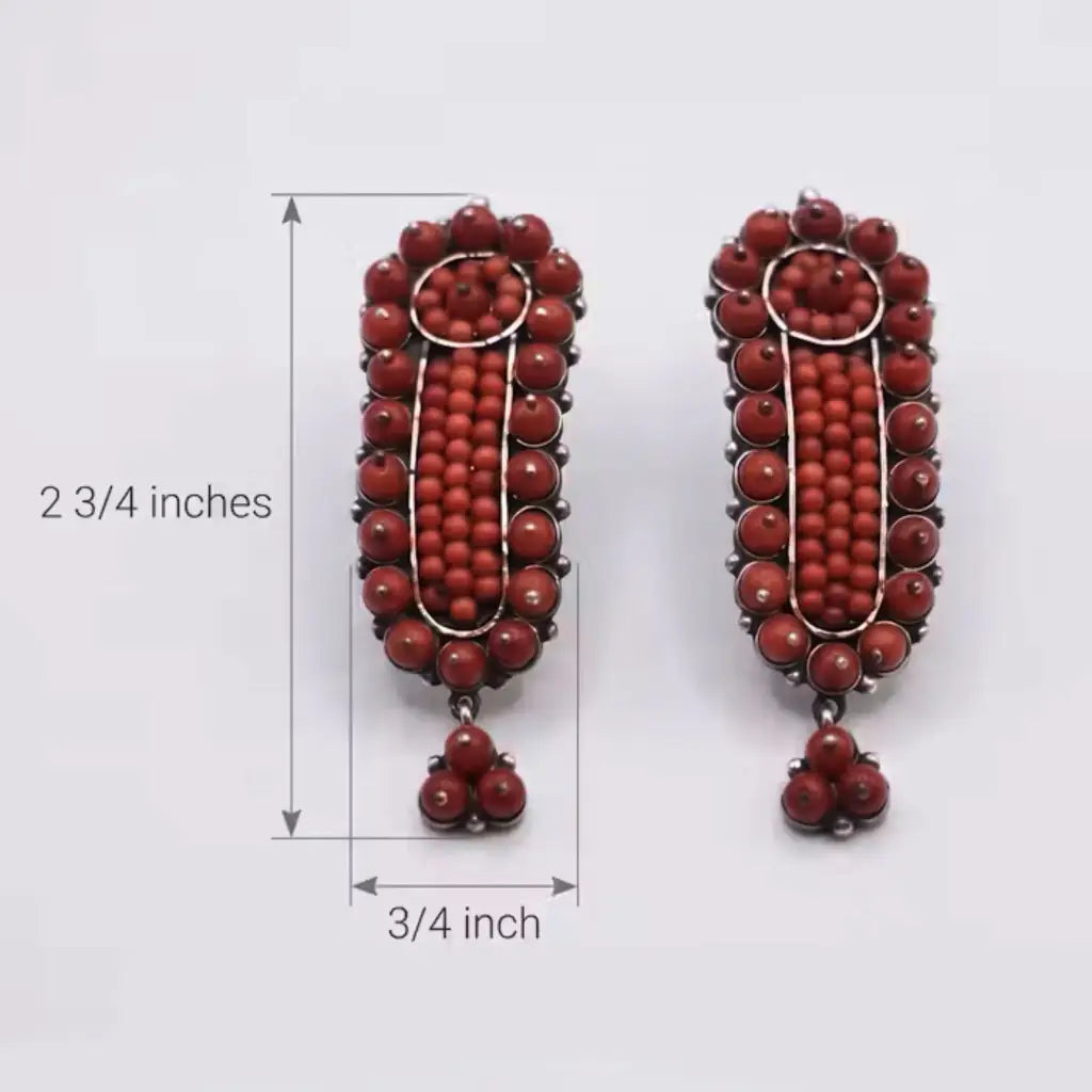 Gusano coral and silver earrings-handmade in Oaxaca