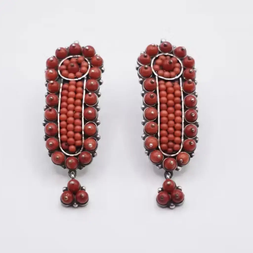 Gusano coral and silver earrings-handmade in Oaxaca