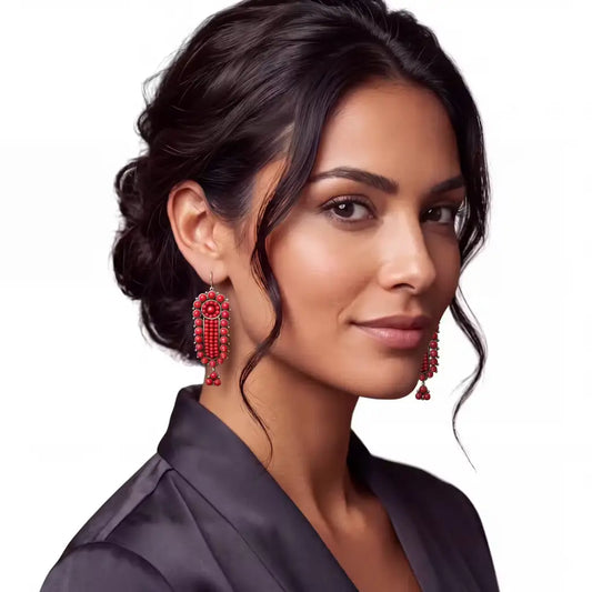 Gusano coral and silver earrings-handmade in Oaxaca