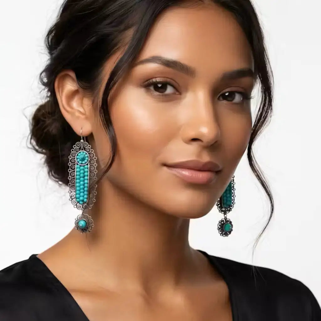 Gusano turquoise and silver earrings-handmade in Oaxaca