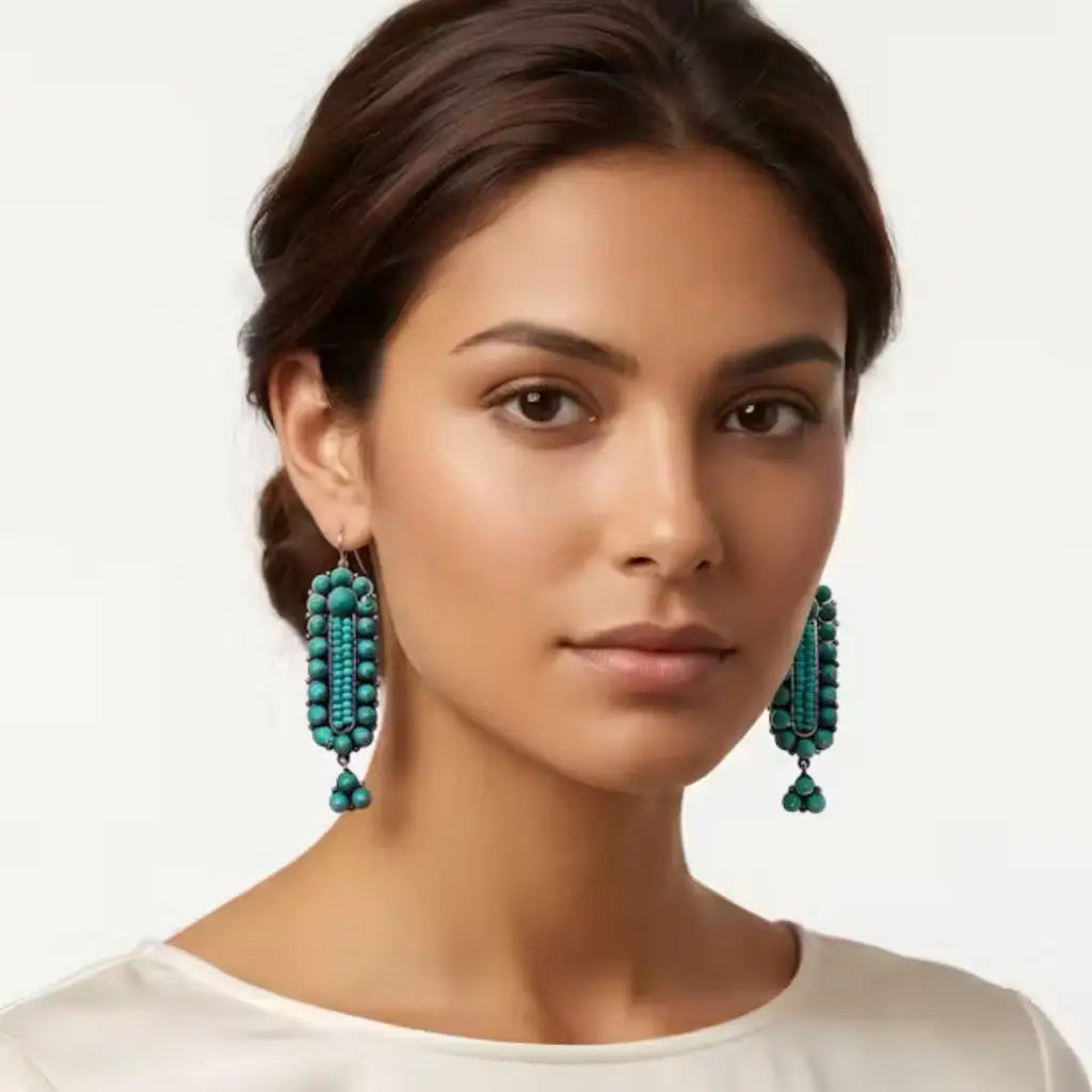 Gusano turquoise and silver earrings-handmade in Oaxaca