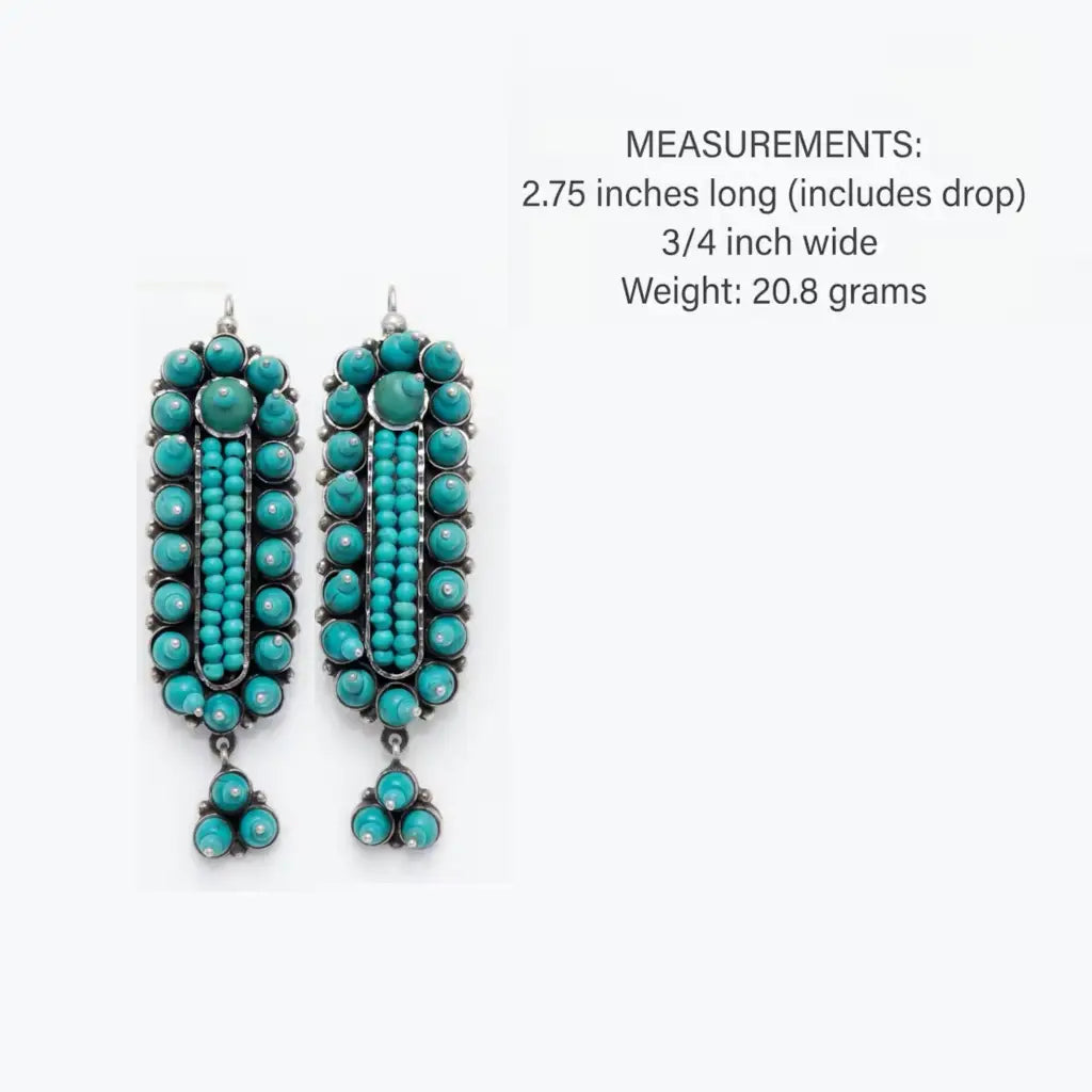 Gusano turquoise and silver earrings-handmade in Oaxaca